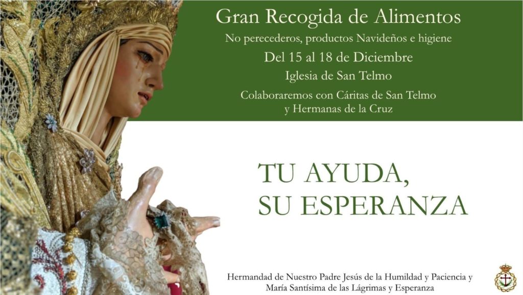 La Hermandad de Humildad organiza una recogida de alimentos para la Festividad de la Esperanza